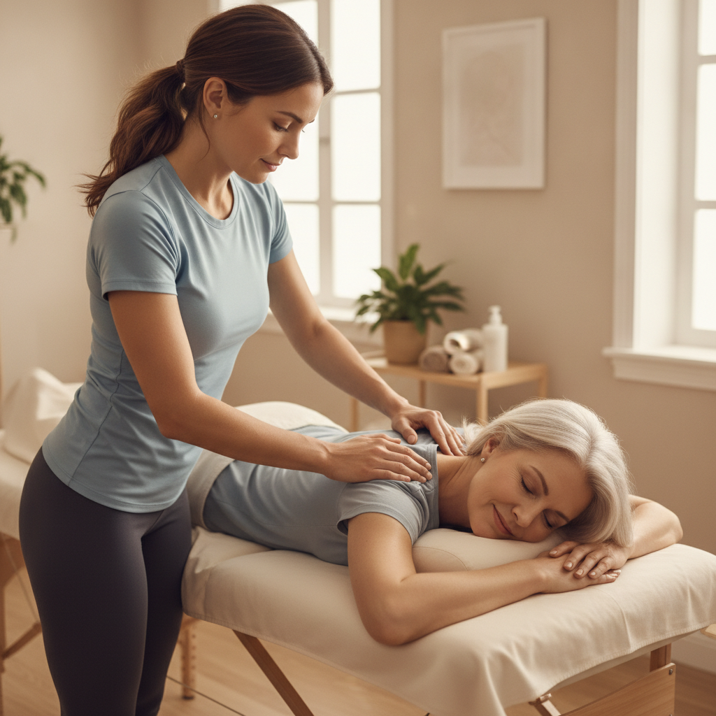 Patient receiving manual therapy from a physical therapist at an integrative physical therapy clinic