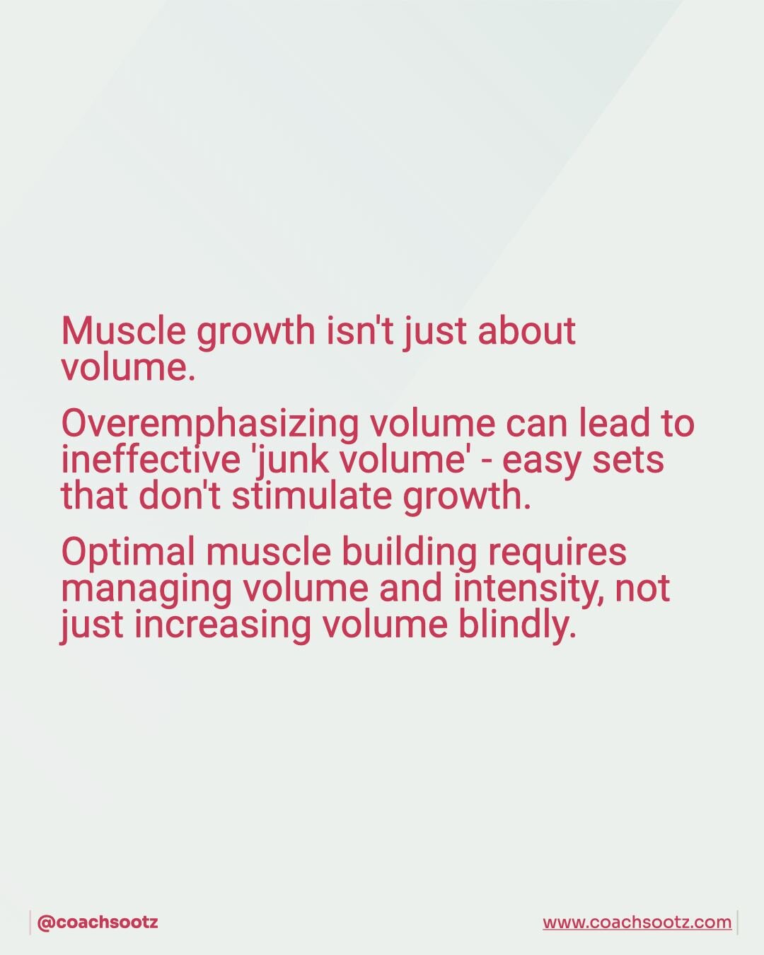 Muscle growth is not solely determined by volume. 

Placing excessive emphasis on volume can result in the accumulation of ineffective 'junk volume' - sets that are too easy and fail to sufficiently stimulate muscle growth. 

Instead, achieving an op