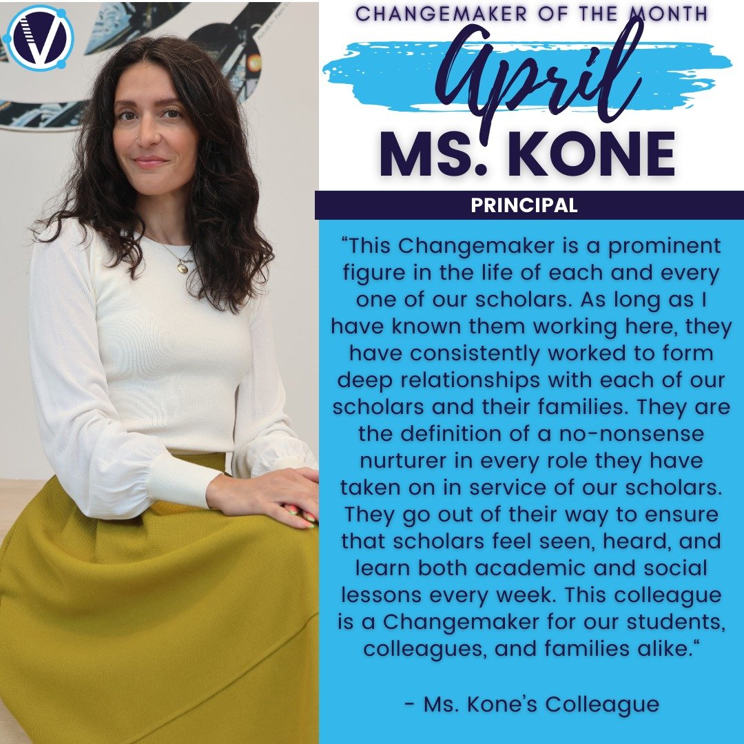 A special congratulations to our April Changemaker, Ms. Kone! 📚💙✨