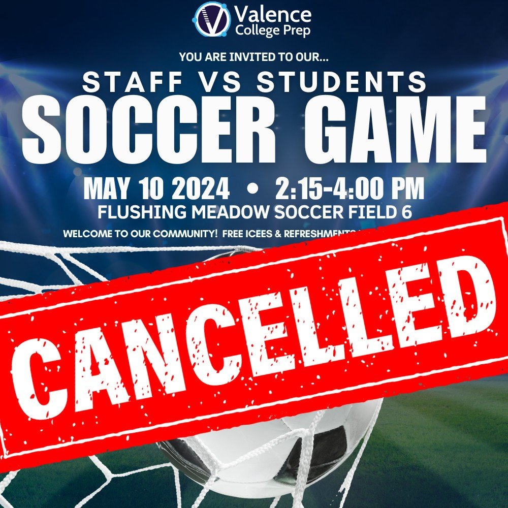 VCP Families, we regret to inform you that the Staff vs Students game scheduled for tomorrow, Friday, May 10th, has been cancelled due to inclement weather conditions. We apologize for any inconvenience this may cause and we appreciate your understan