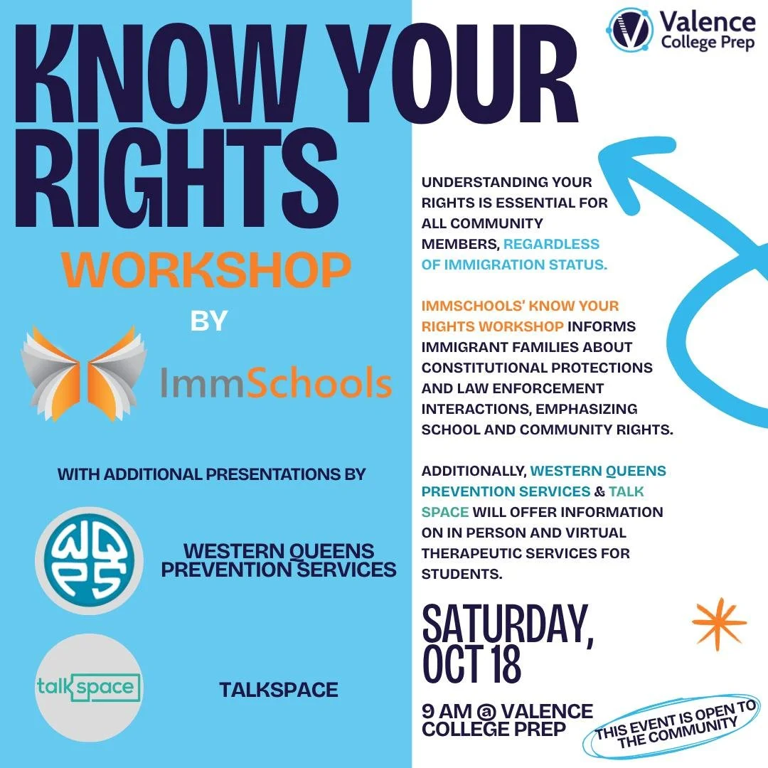 📢 Know Your Rights Workshop | Saturday, Oct 18 @ 9 AM 📢

Understanding your rights is essential for ALL community members, regardless of immigration status. Join us for an important workshop by @immschools  that informs immigrant families about con