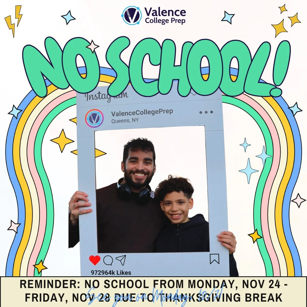 🚨 Thanksgiving Break Reminder 🚨 There will be no school from Mon, Nov 24 &ndash; Fri, Nov 28. We are grateful to have you in our Valence community. We&rsquo;ll see everyone back on Mon, Dec 1! 💙🍂🦃