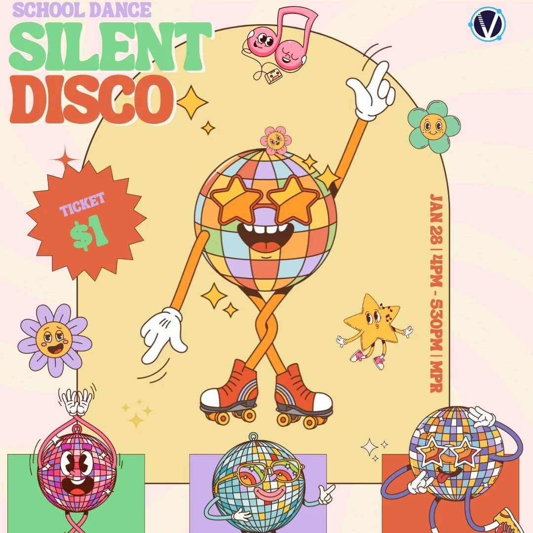 🎧🪩 IT&rsquo;S A SILENT DISCO! 🪩🎧 Get ready to dance, vibe, and choose your own music at our Silent Disco Dance 💃🏽✨ Tickers will be sold during lunch on Weds, 1/14 and Thurs, 1/15! 

💵 Tickets: $1 
📅 Date: January 28
⏰ Time: 4:00&ndash;5:30 PM