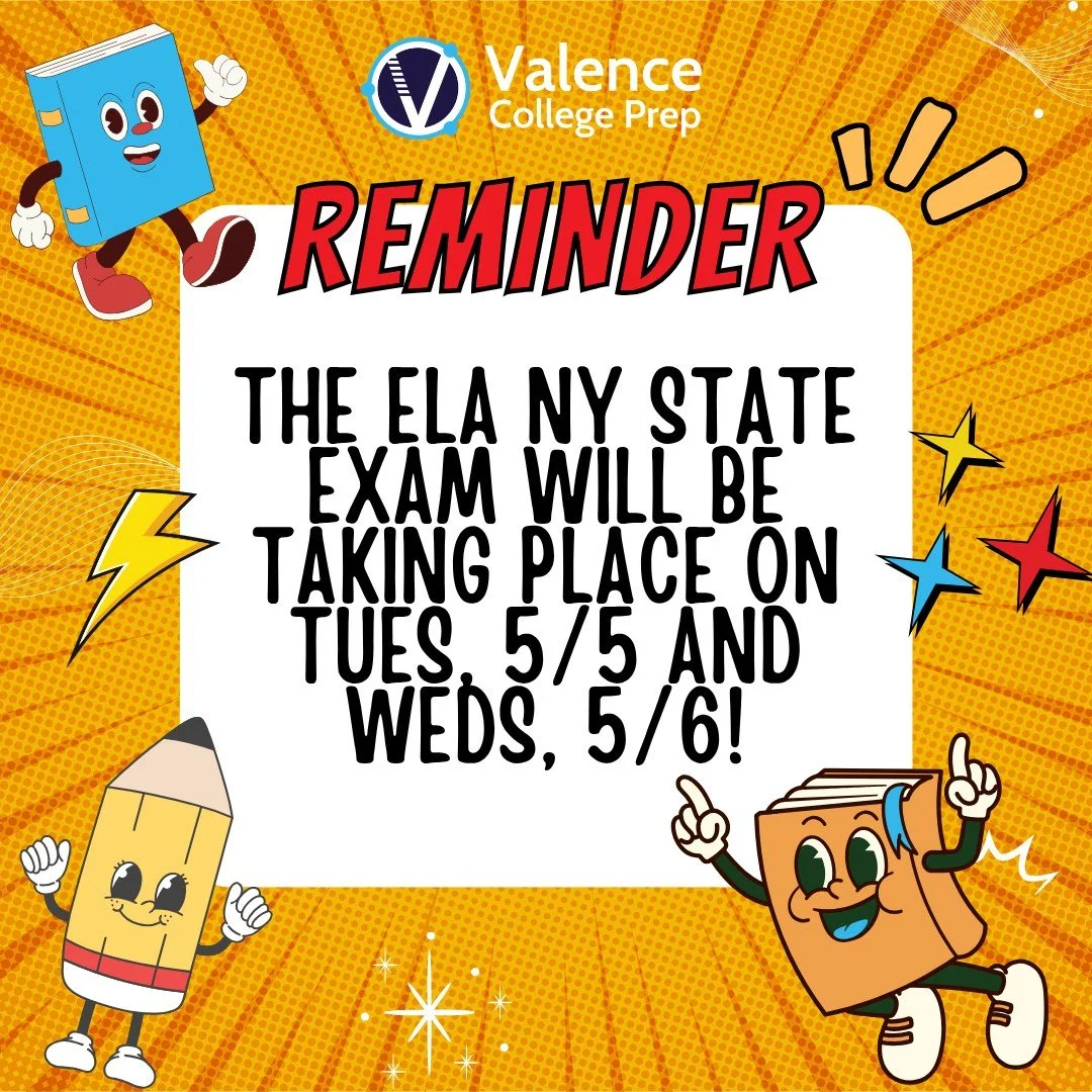 ELA State Test is coming up... for real this time! 📚✏️🤣

On Tuesday 5/5 &amp; Wednesday 5/6 be ready to show what you know 💪🧠 😅💻

&bull; Get a good night&rsquo;s sleep 😴
&bull; Eat a full breakfast 🍳
&bull; Arrive to school on time ⏰
&bull; A