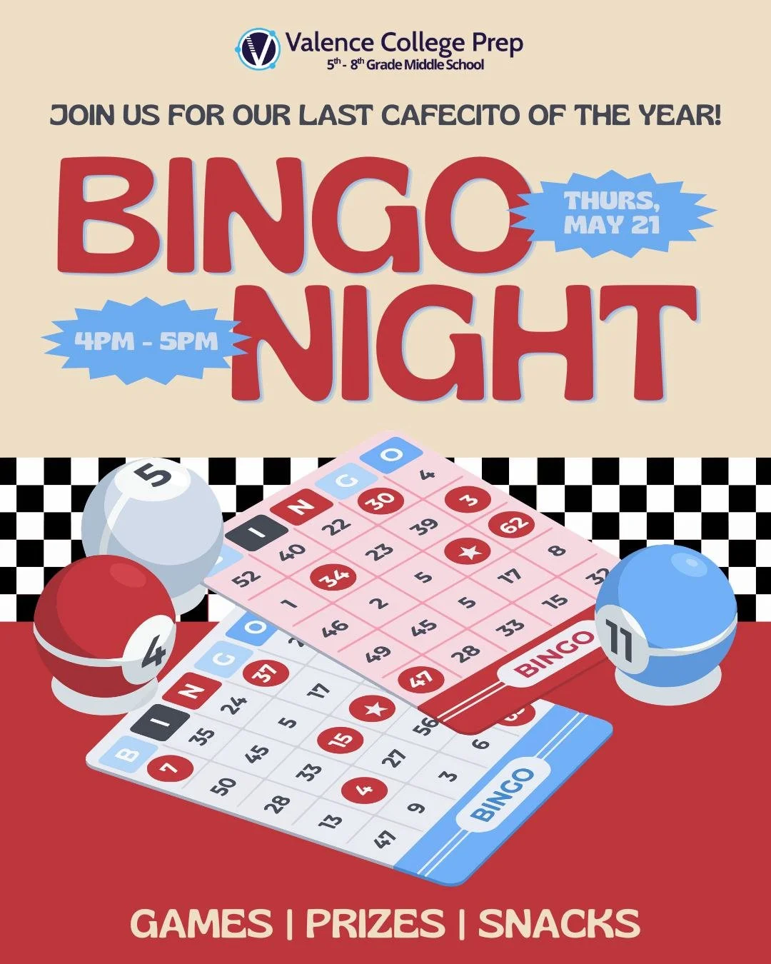 We&rsquo;re closing out the school year the right way&hellip; with Bingo Night as our May Cafecito! 🎉

Join us for games, prizes, snacks, and plenty of great vibes as we celebrate yet another wonderful school year coming to a close. 💙

Please note: