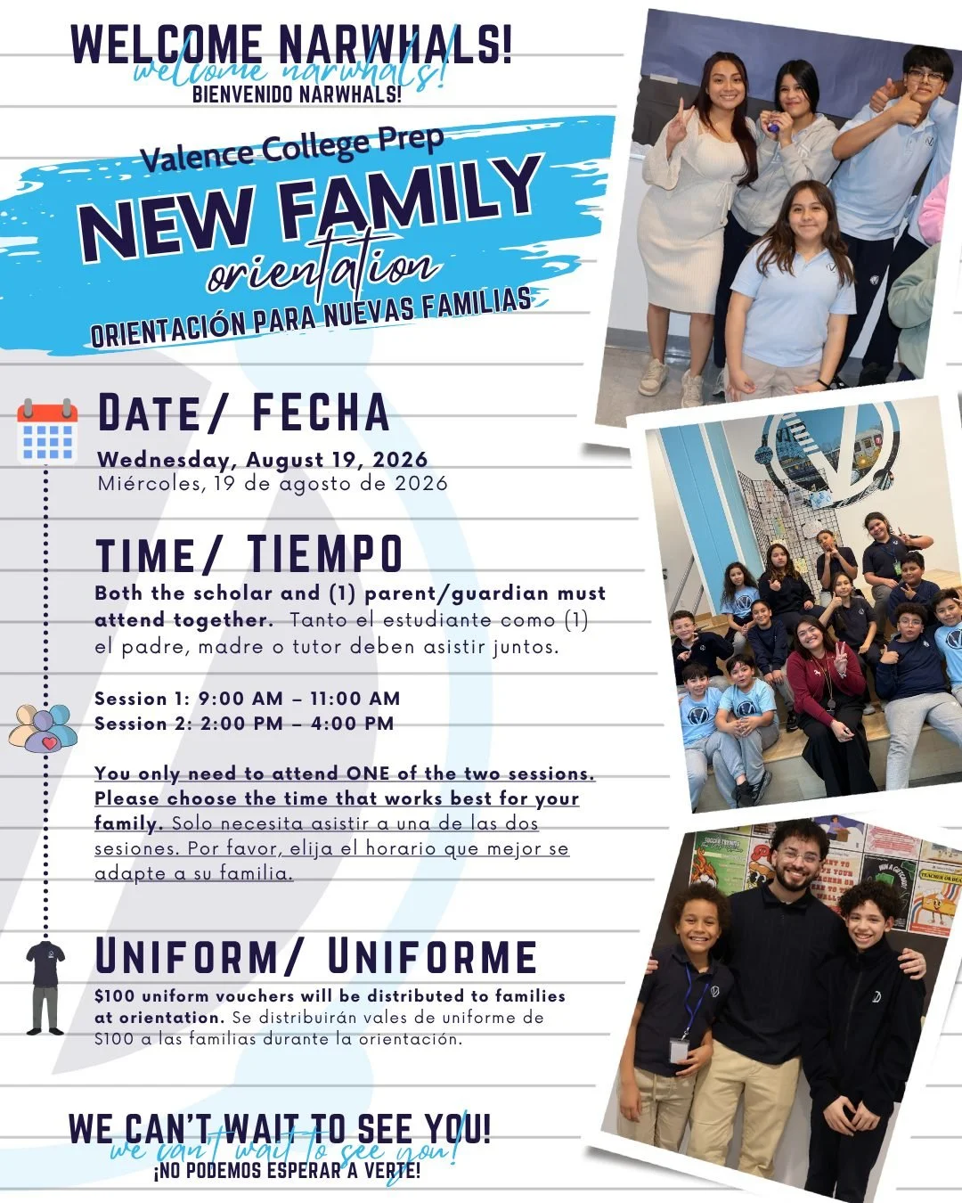 We're just ONE WEEK AWAY from our New Family Orientation at Valence! 💙

🕘 Session 1: 9:00 AM &ndash; 11:00 AM
🕑 Session 2: 2:00 PM &ndash; 4:00 PM

✅ We ask that each  scholar only attends with one parent/ guardian due to limited space. You only n