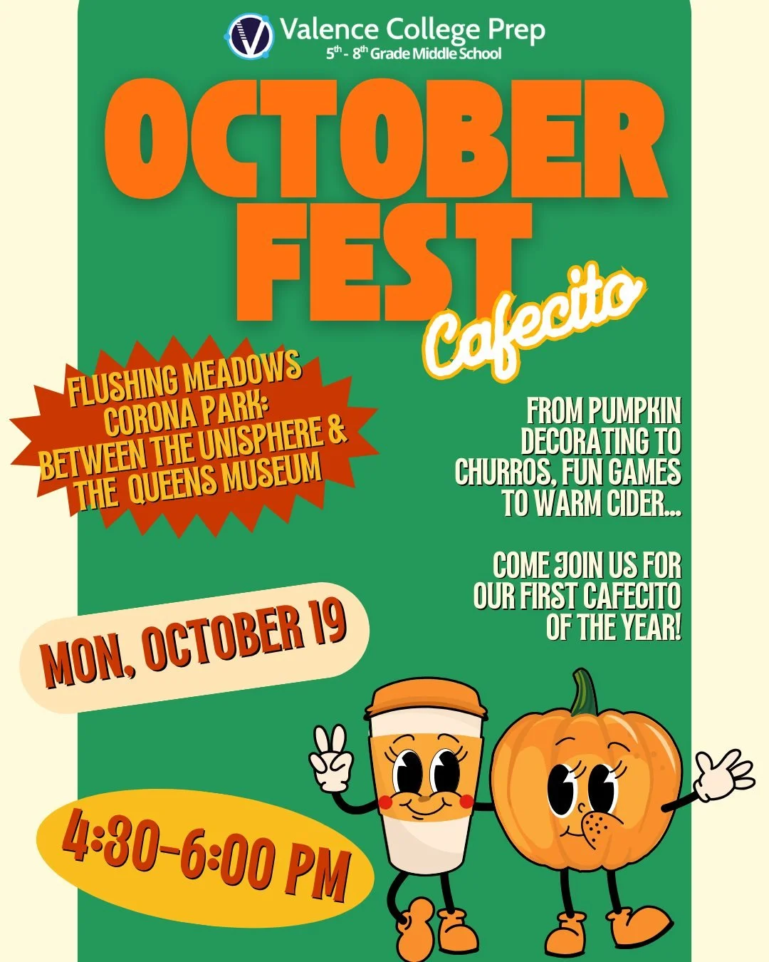🎃☕ Our October Fest Cafecito is almost here -- we hope you can make it on Monday! ☕🎃

Join us for our first Cafecito of the year! 🍂 

Decorate pumpkins, grab some churros, play fun games, and warm up with a cup of cider while connecting with our s