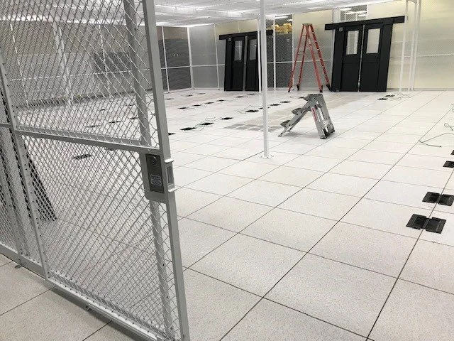 Data center room with raised floor tiles after Decommission