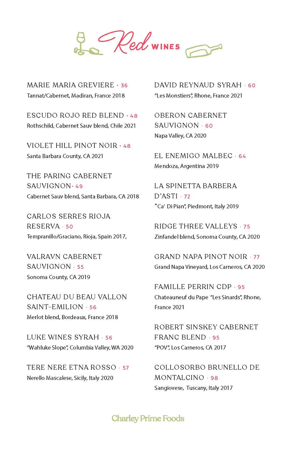 Menus — Charley Prime Foods