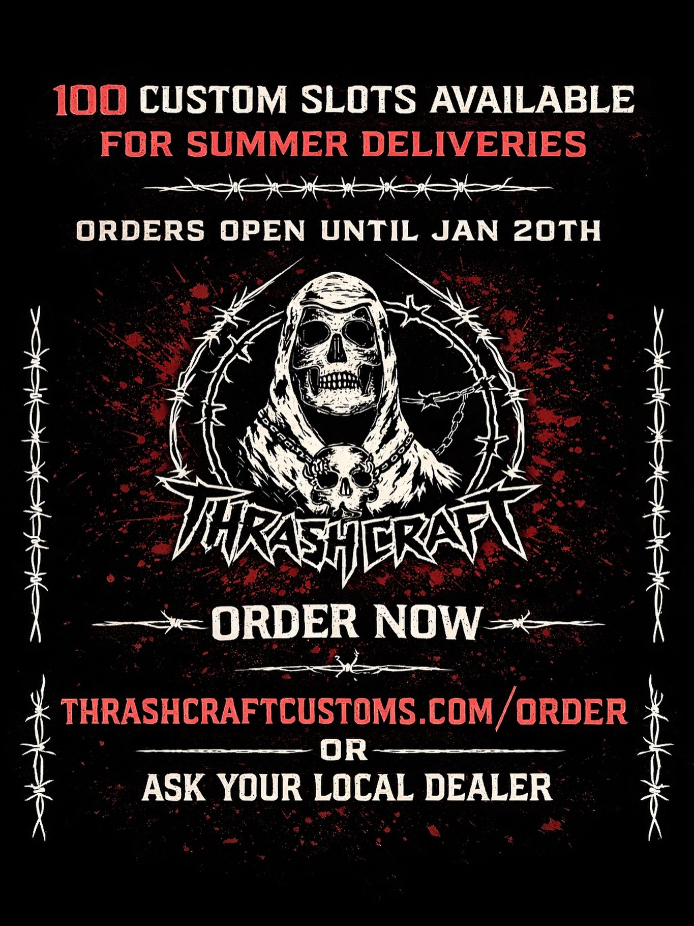 CUSTOM ORDERS FOR SUMMER OPEN NOW 🚨🚨 10 days to get your order in for summer deliveries to your local dealer ⛓️&zwj;💥🍖 dm with any questions / check out the site to see which model best suits what you&rsquo;re looking for🩸🤝 #thrashtheprocess
