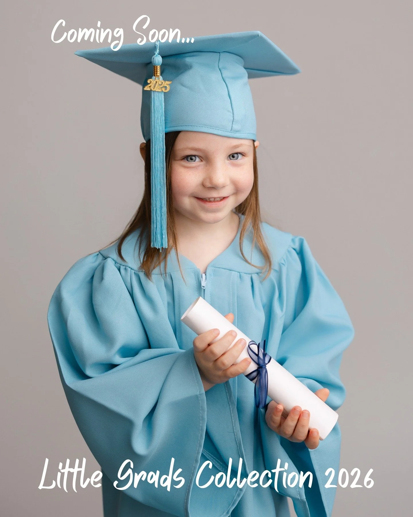 Mark your calendars! May 23rd will be our "Little Grads" day in the studio and your Little Grad will have three cap and gown color choices- Royal Blue, Light Blue, and Pink. You will also have the option to add on these adorable formal grad