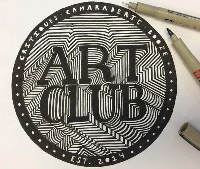 Initial ink drawing for "Art Club"