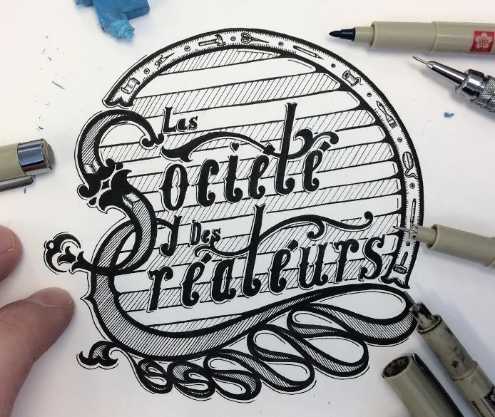 Initial ink drawing for "Le Societe des Creatures"