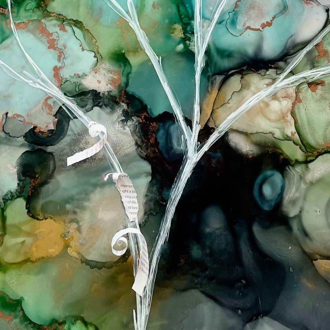 Alcohol ink, collage and posca pen. I love the fluidity of alcohol inks and the way they shift and transform when added to ethanol/alcohol on the surface of Yupo paper. Every-time a drop of ink or a drop of alcohol is added, it morphs and changes yet