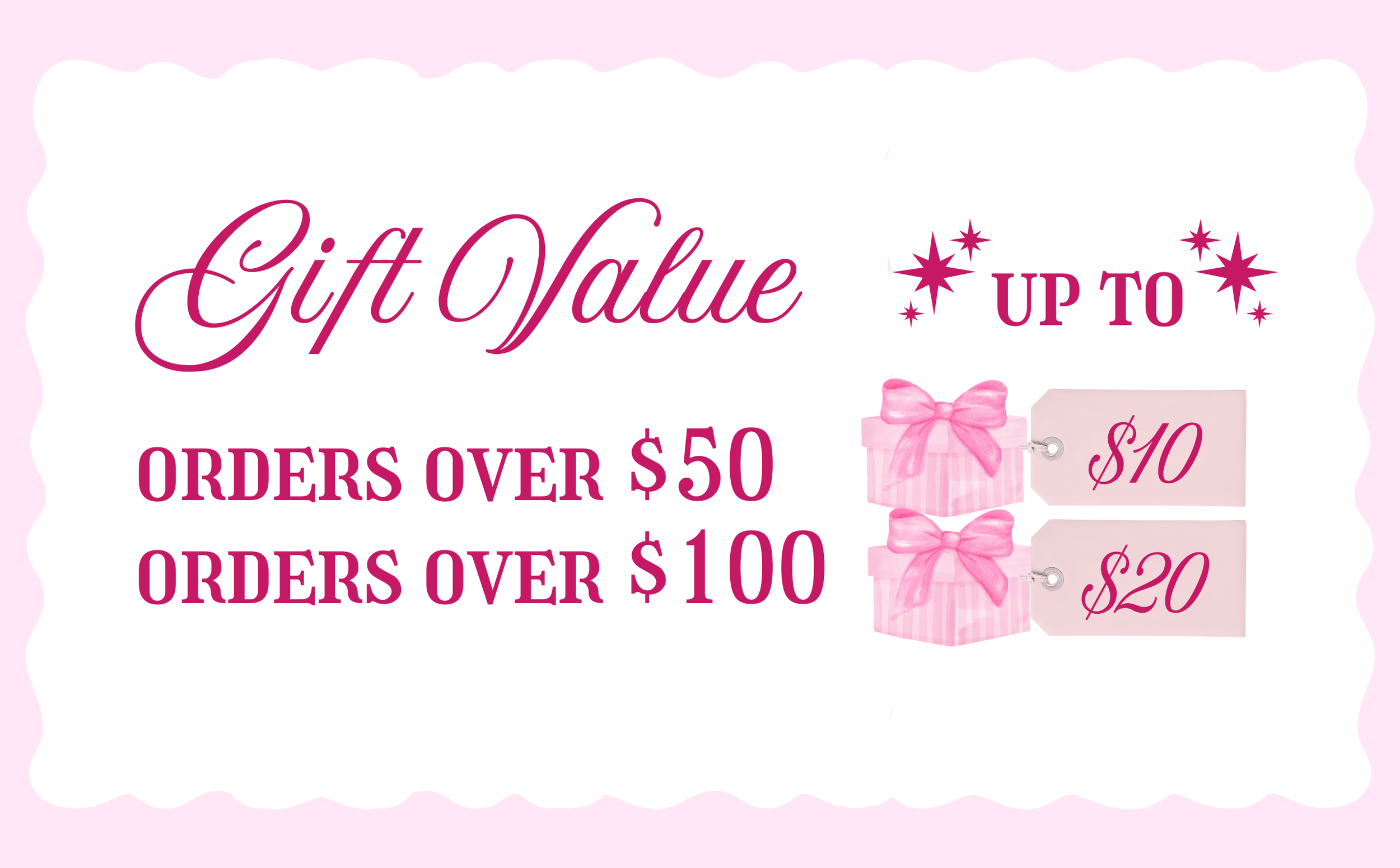 Up to $10 in gifts for orders $50+
Up to $20 in gifts for orders $100+
