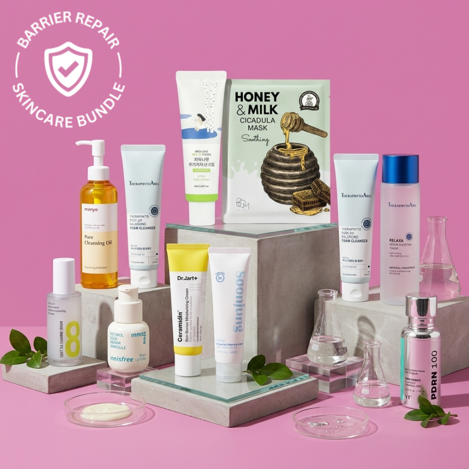 Barrier Repair Skincare Bundle featuring Dr.Jart+ Ceramidin products and Cicapair Foaming Cleanser. OoshTush.com is the leading Korean skincare and makeup eCommerce platform, offering a diverse selection of K-beauty essentials. Enjoy seamless online 