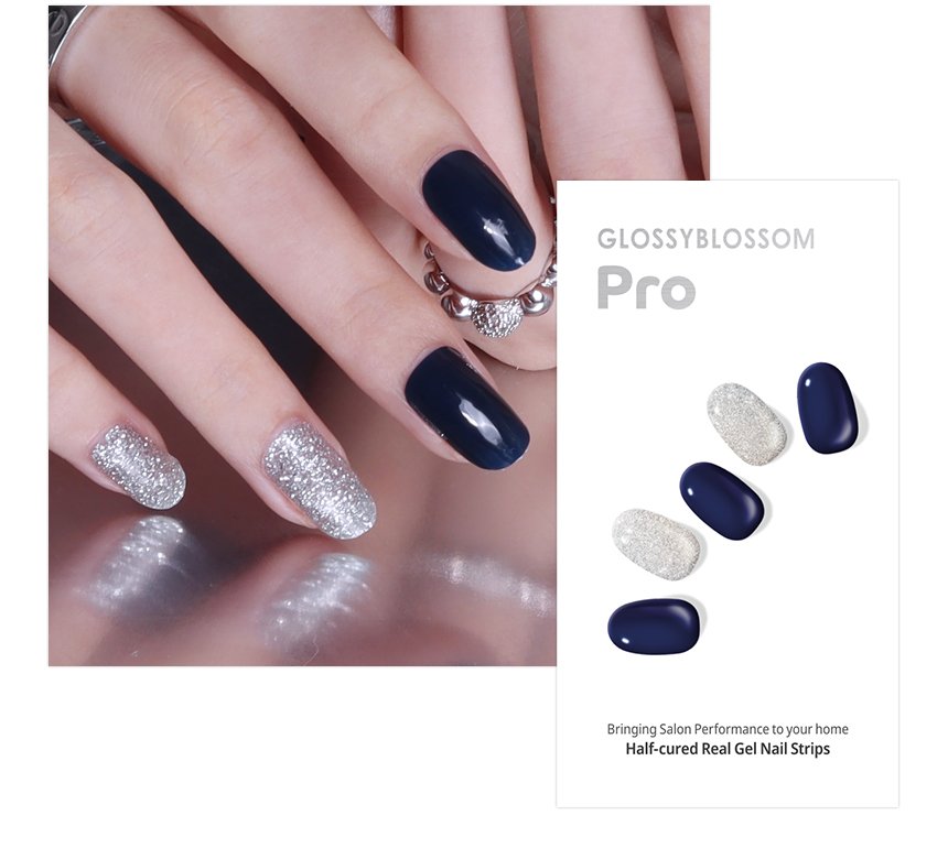 Glossyblossom Semi-Cured Nails Back to Navy | OoshTush | K-beauty | Free Shipping Over $40 USD