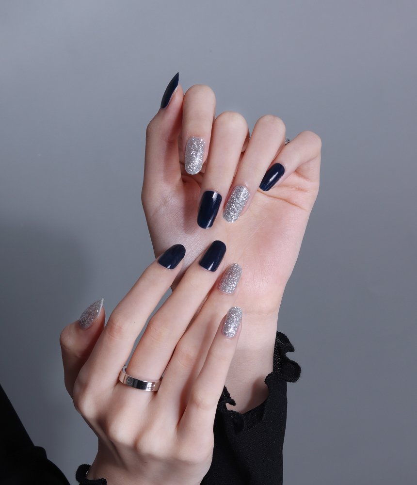 Glossyblossom Semi-Cured Nails Back to Navy | OoshTush | K-beauty | Free Shipping Over $40 USD