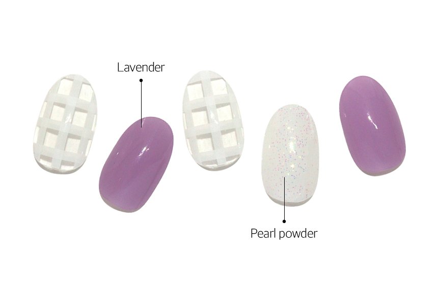 Glossyblossom Semi-Cured Nails Lavender Check | OoshTush | K-beauty | Free Shipping Over $40 USD