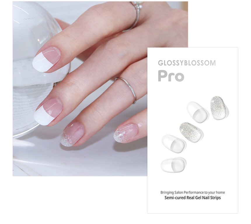 Glossyblossom Semi-Cured Nails Timeless White | OoshTush | K-beauty | Free Shipping Over $40 USD