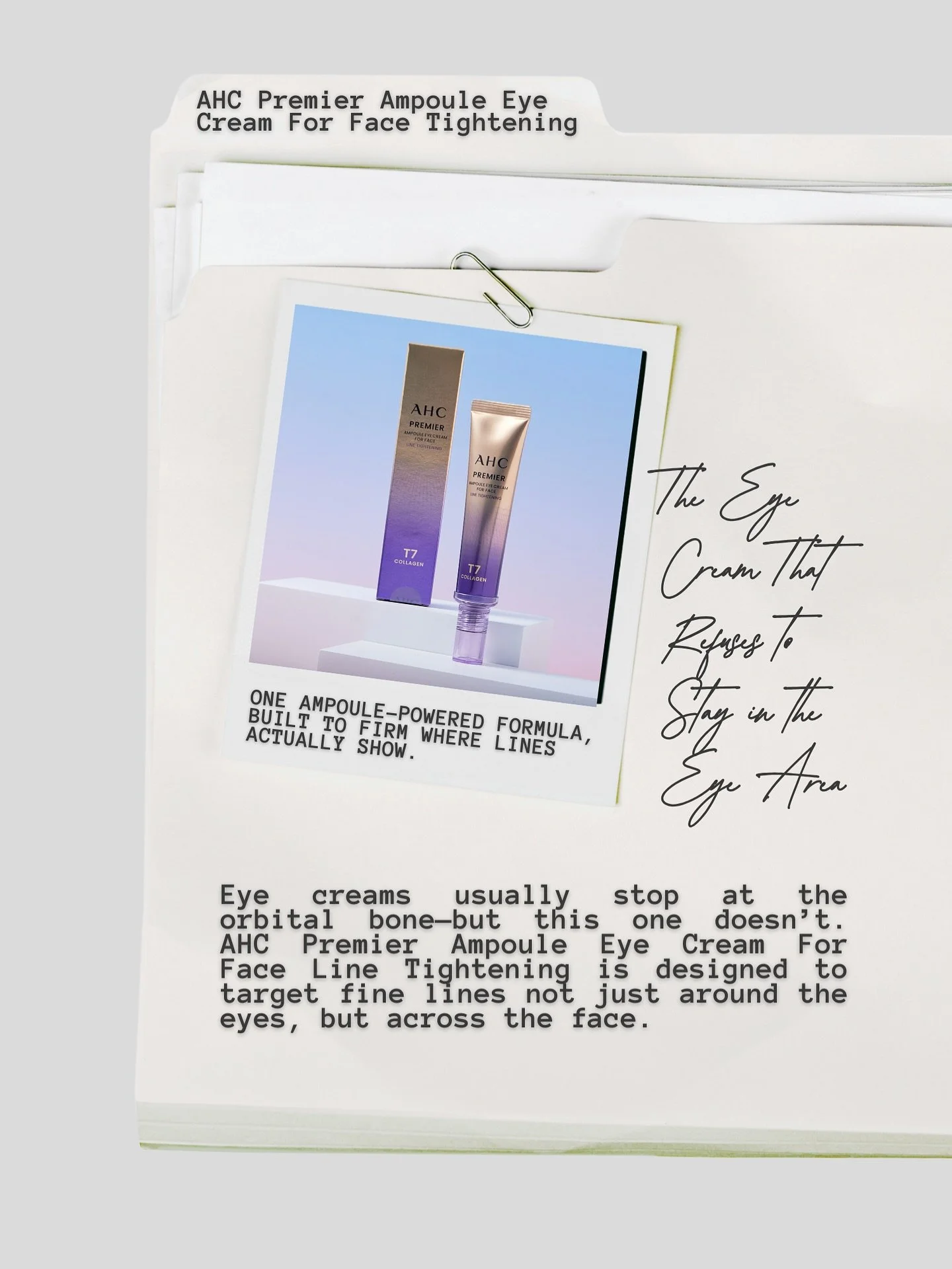 Not just an eye cream 👀✨
AHC Premier Ampoule Eye Cream for Face Line Tightening helps smooth fine lines and support firmer-looking skin&mdash;eye area and beyond.

Shop it on our website 💎
#AHCEyeCream #FaceLineCare #FirmingSkincare #AntiAgingRouti