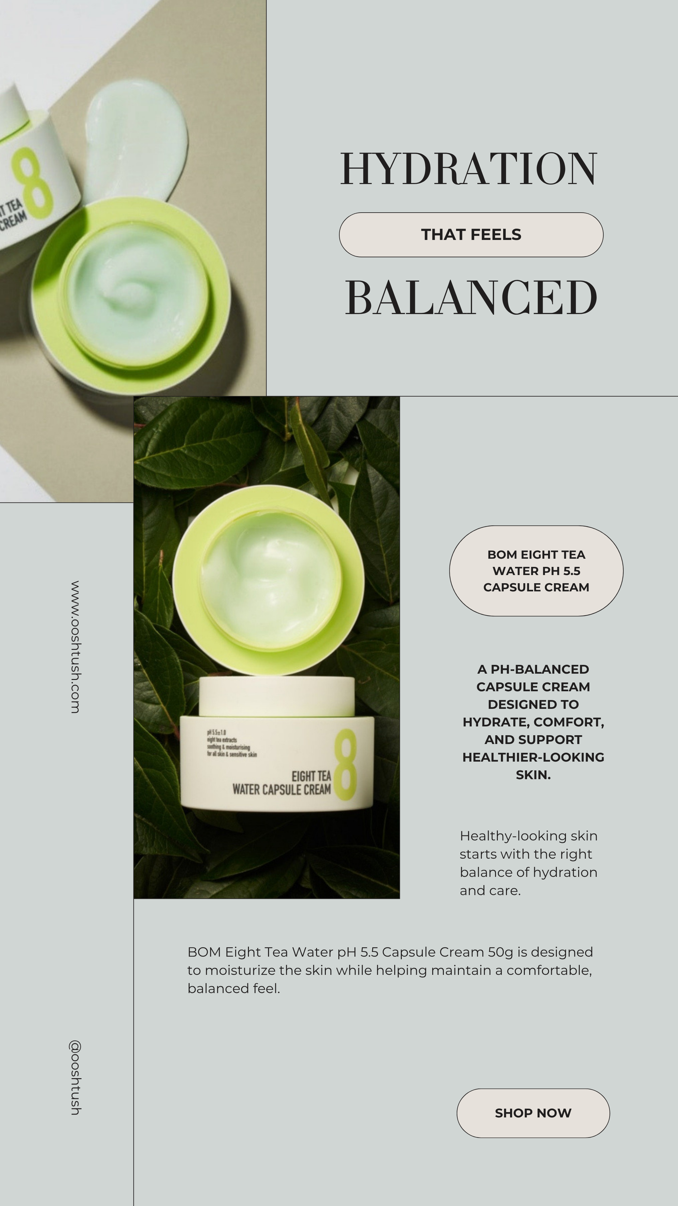 Hydration That Feels Balanced: BOM Eight Tea Water pH 5.5 Capsule Cream 50g