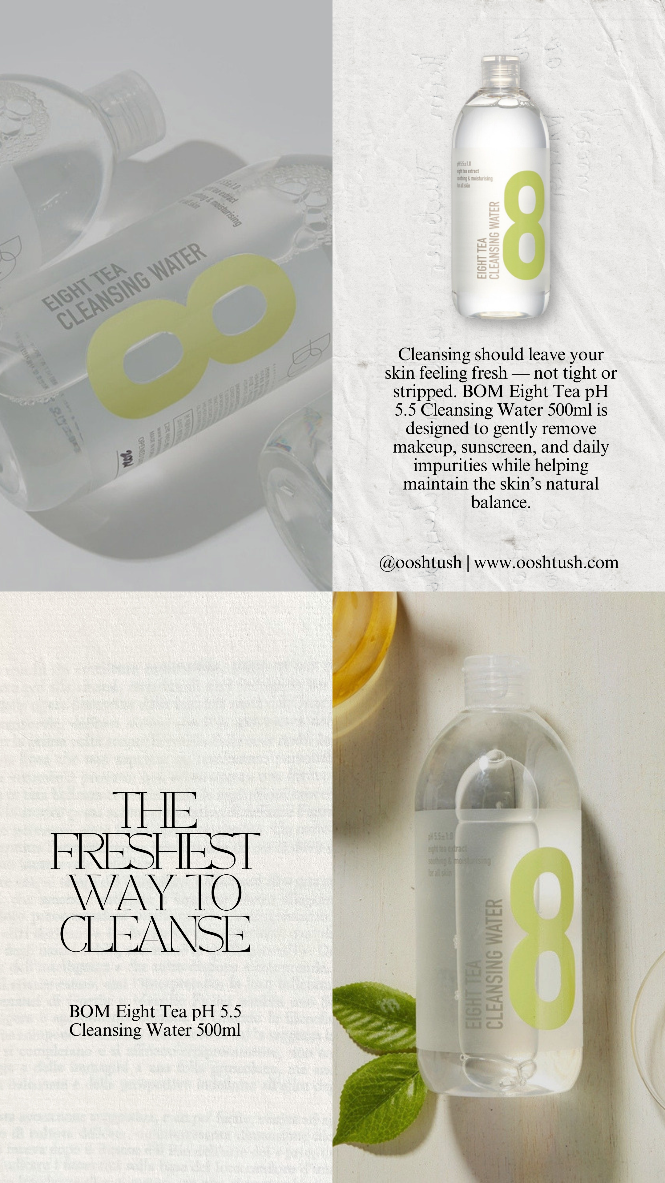 The Freshest Way to Cleanse: BOM Eight Tea pH 5.5 Cleansing Water 500ml