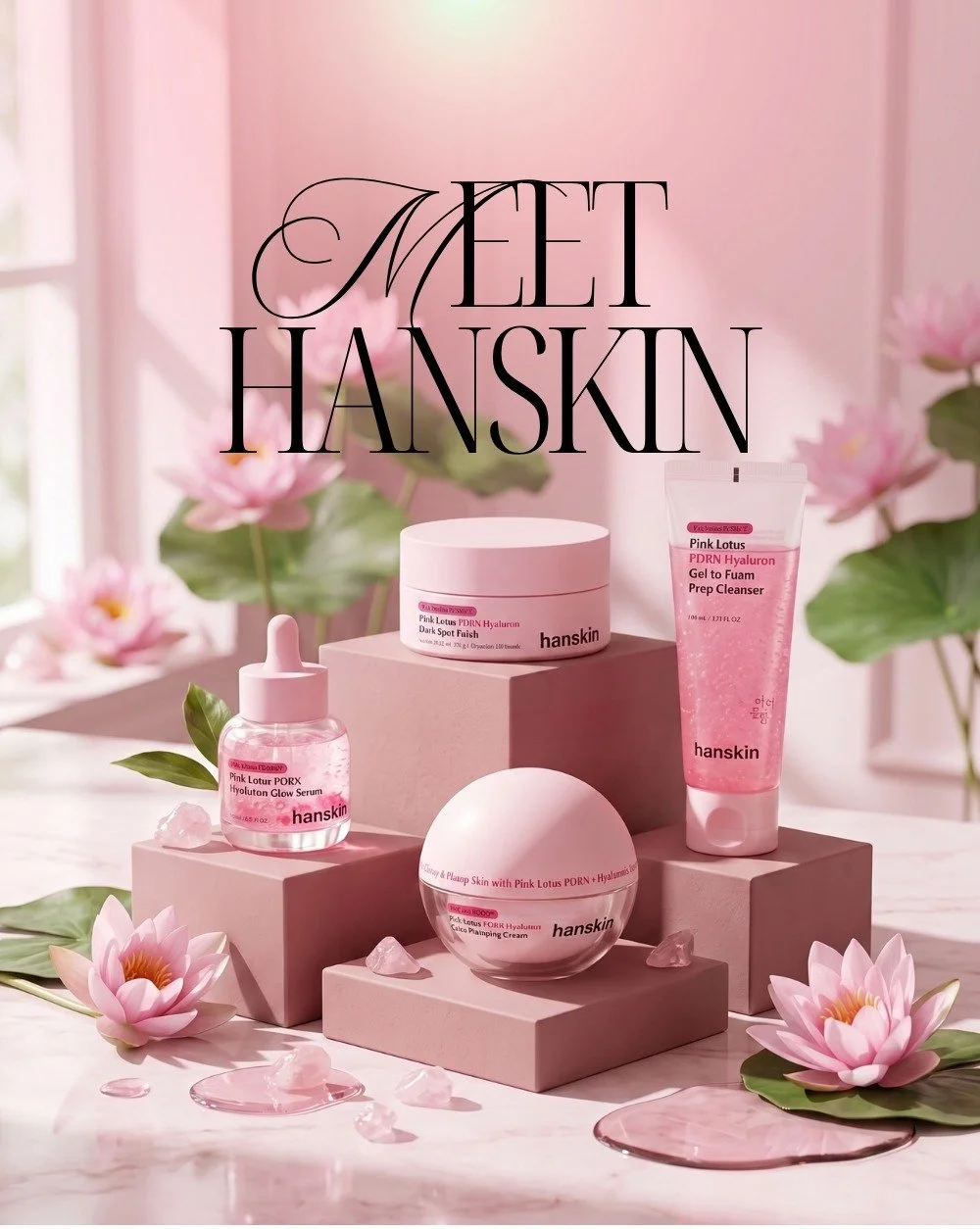 🌸💧 Meet your new hydration obsession!
Discover HANSKIN&rsquo;s Ara Pink Lotus PDRN Hyaluron collection, combining Pink Lotus PDRN and hyaluronic acid-focused care to help hydrate, plump, and improve the look of skin elasticity. A fresh take on your