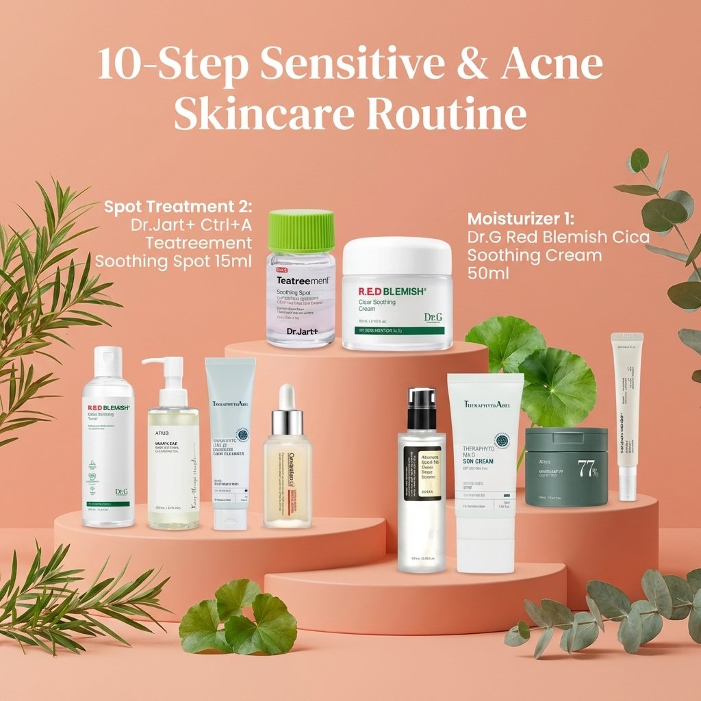 10-Step Sensitive & Acne Skincare Routine