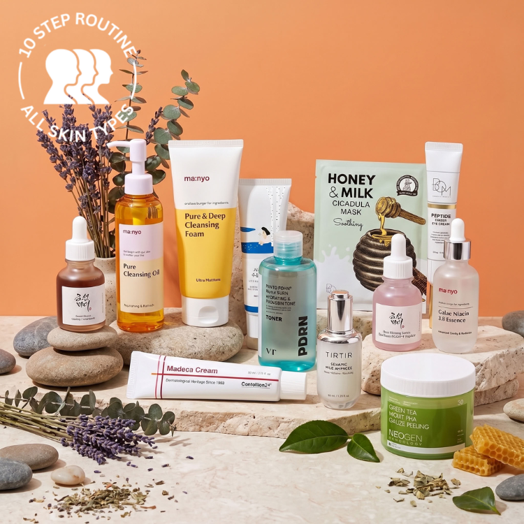 10-step routine including cleanser, toner, essence, treatment, sheet mask, eye cream, moisturizer, and SPF. OoshTush.com is the leading Korean skincare and makeup eCommerce platform, offering a diverse selection of K-beauty essentials. Enjoy seamless