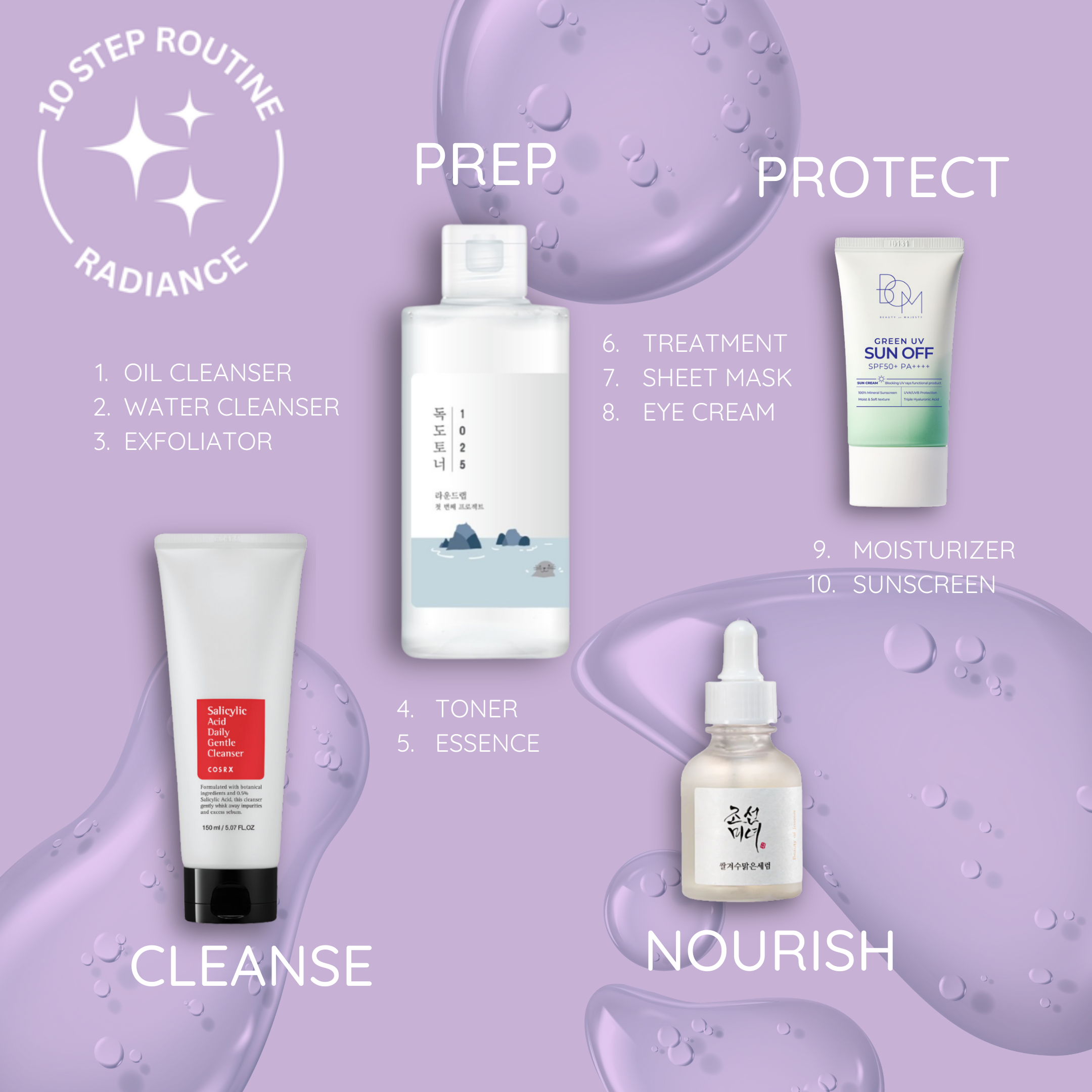 10-Step Ultimate Radiance Skincare Routine Normal/Dry & Oil/Combination Skin | OoshTush | K-beauty
