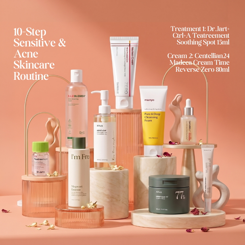 10-Step Sensitive & Acne Skincare Routine
