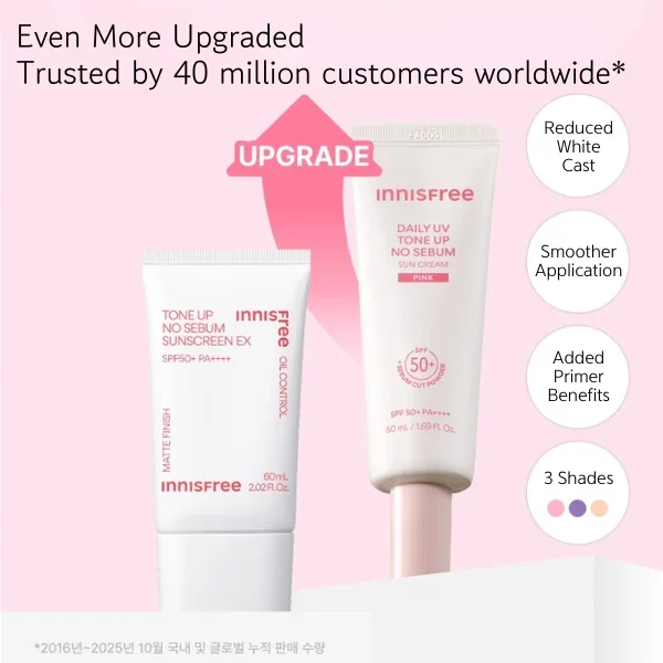 Innisfree Tone Up No Sebum Sunscreen SPF50+ PA++++ 60ml | OoshTush | K-beauty | Global Free Shipping Available