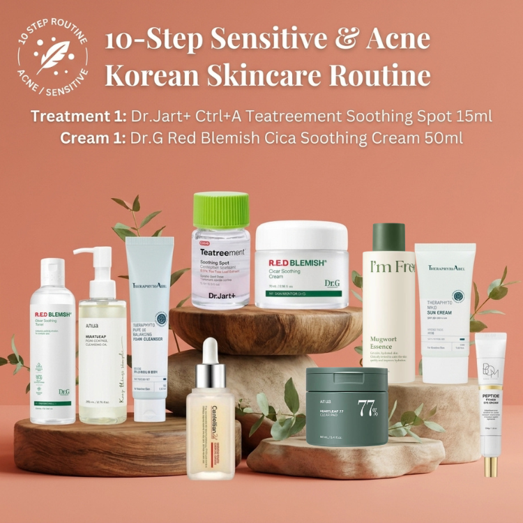 10-Step Sensitive & Acne Skincare Routine