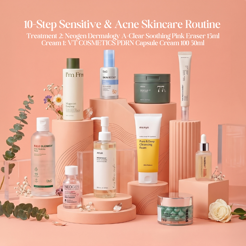 10-Step Sensitive & Acne Skincare Routine
