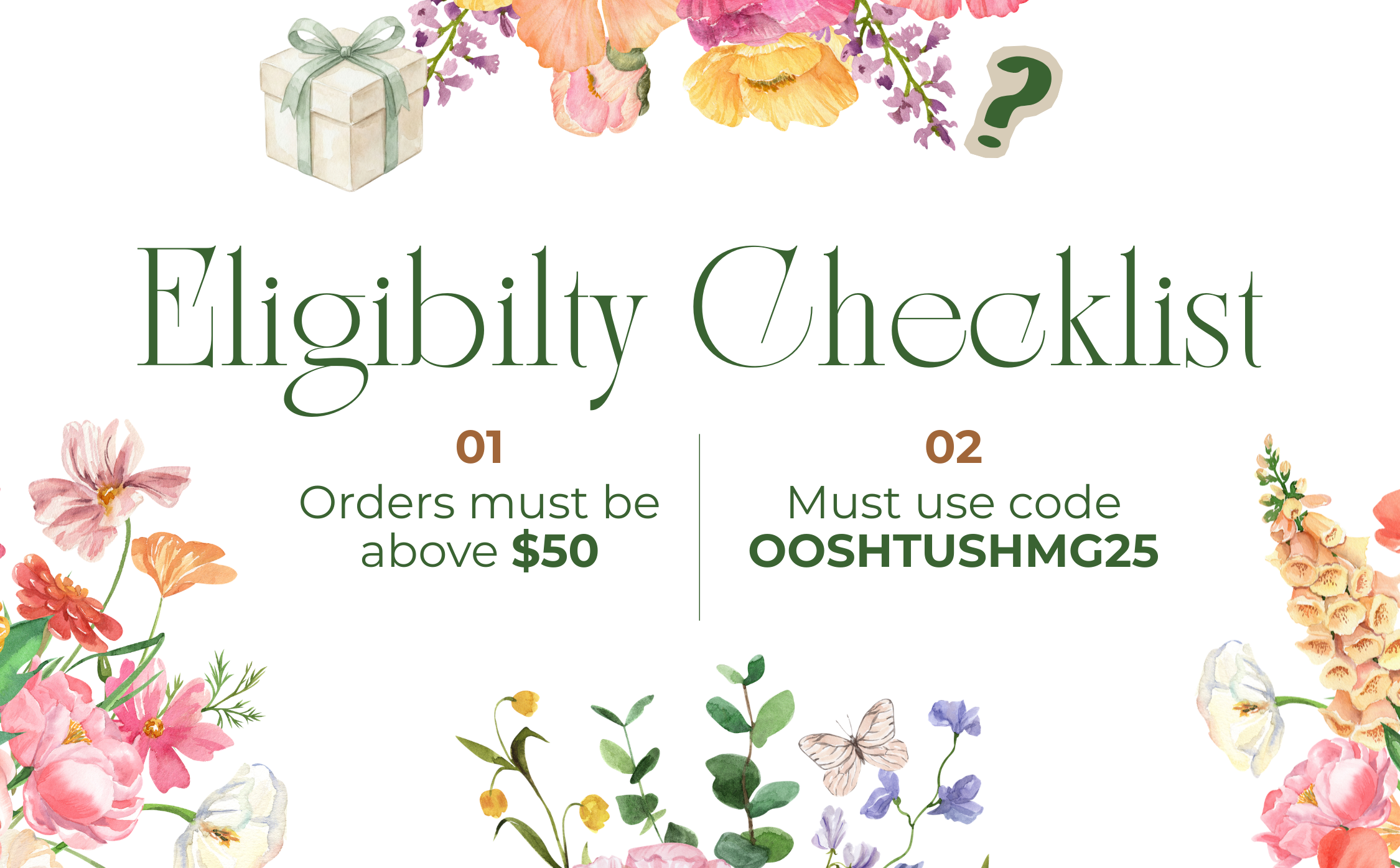 Qualify for mystery gifts when your order totals $50+!
Use code OOSHTUSHMG25 at checkout.
