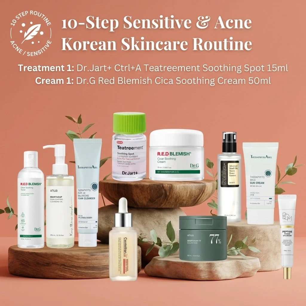 10-Step Sensitive & Acne Skincare Routine