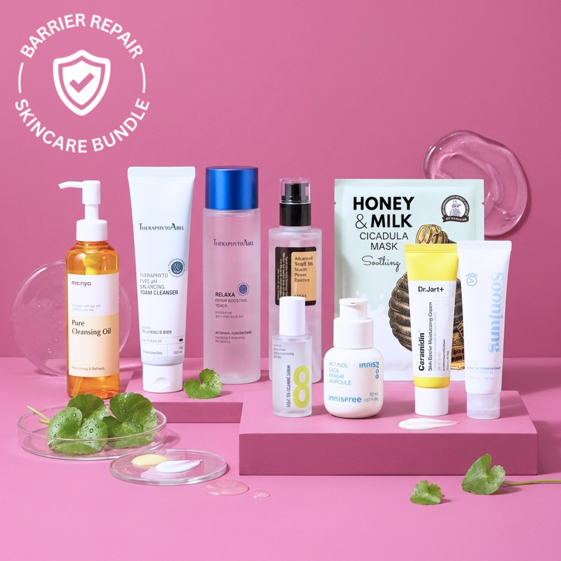 Barrier Repair Skincare Bundle featuring Dr.Jart+ Ceramidin products and Cicapair Foaming Cleanser. OoshTush.com is the leading Korean skincare and makeup eCommerce platform, offering a diverse selection of K-beauty essentials. Enjoy seamless online 