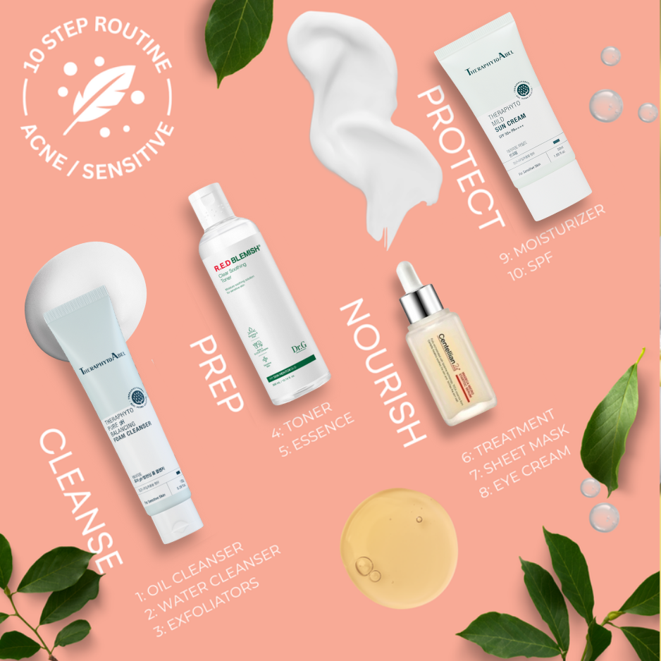 10-Step Sensitive & Acne Skincare Routine