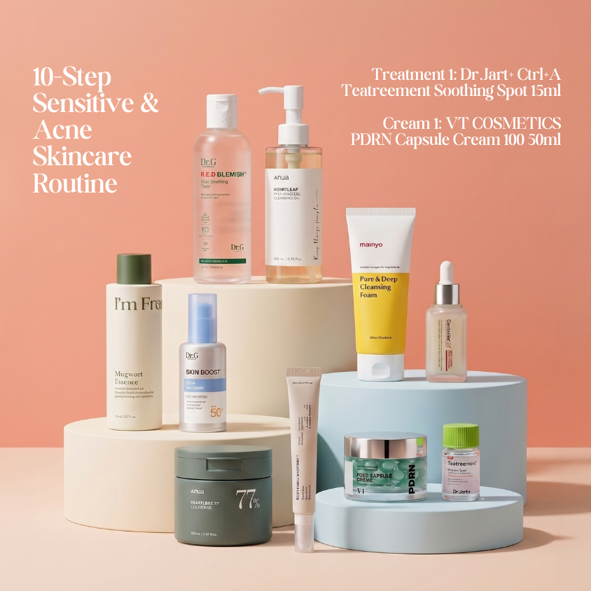 10-Step Sensitive & Acne Skincare Routine
