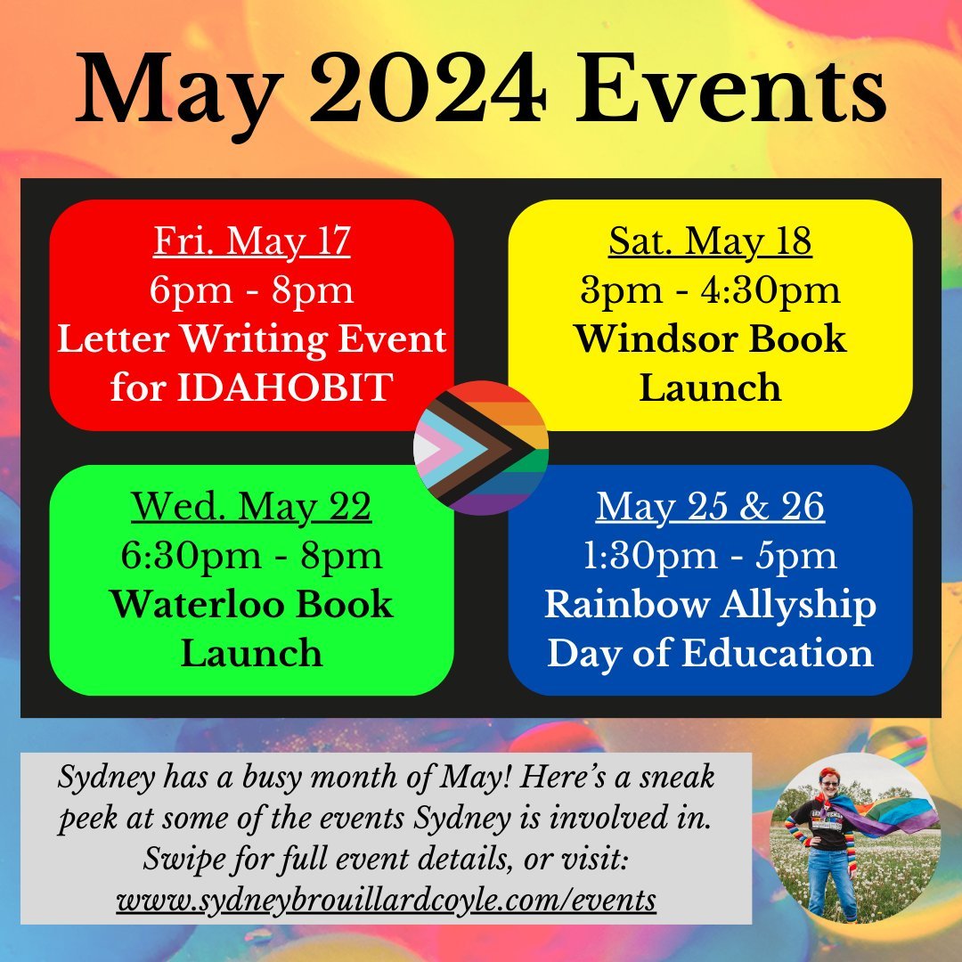 I've got an exciting and busy month of May! Swipe to learn more about the different events I'll be taking part in this month, and how you can get involved! 

View full event details here:
https://www.sydneybrouillardcoyle.com/events

#author
#lgbtqau
