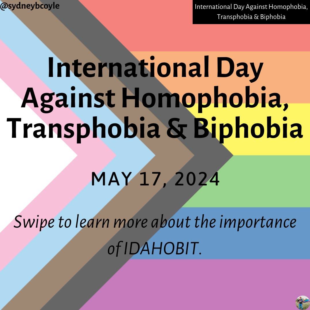 Today is the International Day Against Homophobia, Transphobia, and Biphobia (IDAHOBIT). This is an important day to raise awareness about the realities of ongoing hate against trans, queer, and gender/sexually diverse folks - while (re)committing to