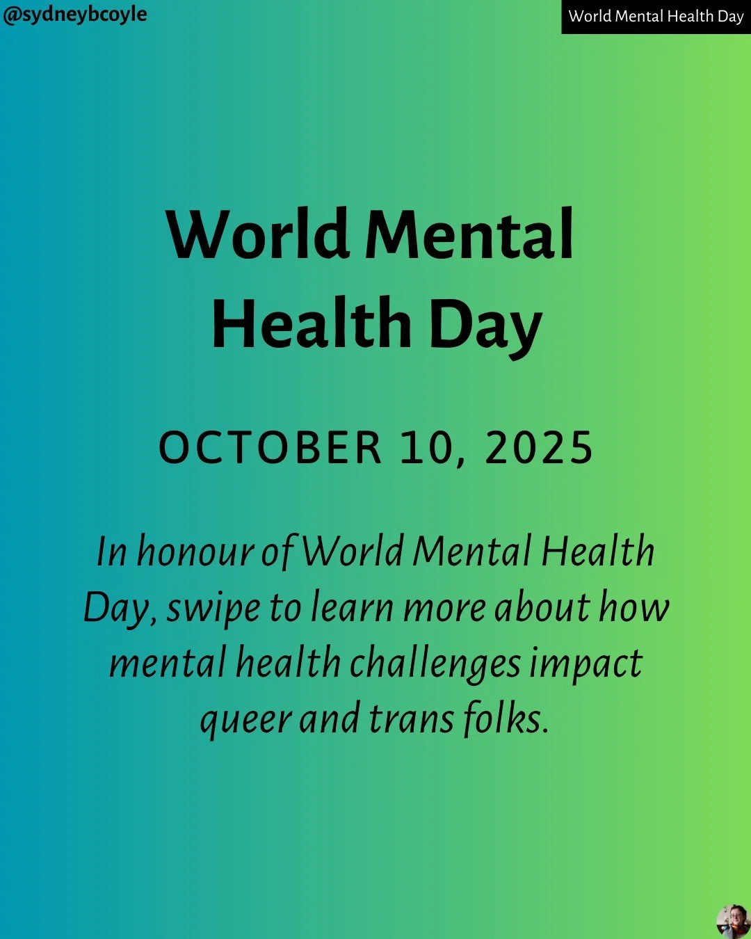 Today is also World Mental Health Day! Mental health impacts all of us, particularly those in the queer and trans community. Swipe to learn more about how to debunk myths and support yourself and others.

#worldmentalhealthday
#mentalhealthday
#menta