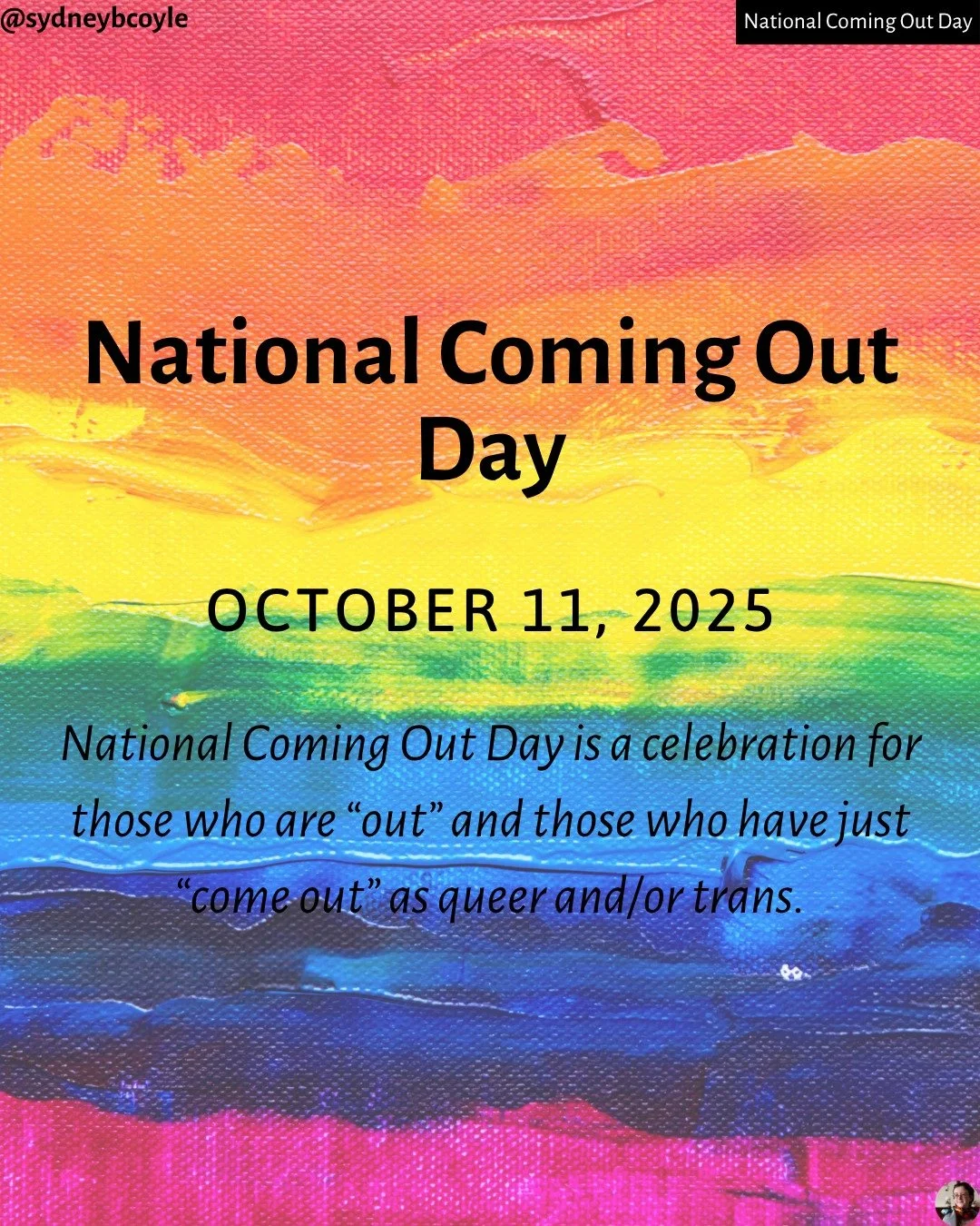 Happy National Coming Out Day! To all the queer and trans folks, whether you are out, in the closet, or anywhere in between, you are valid, you are loved, and you belong.

#nationalcomingoutday
#comingoutday
#lgbtqcomingout