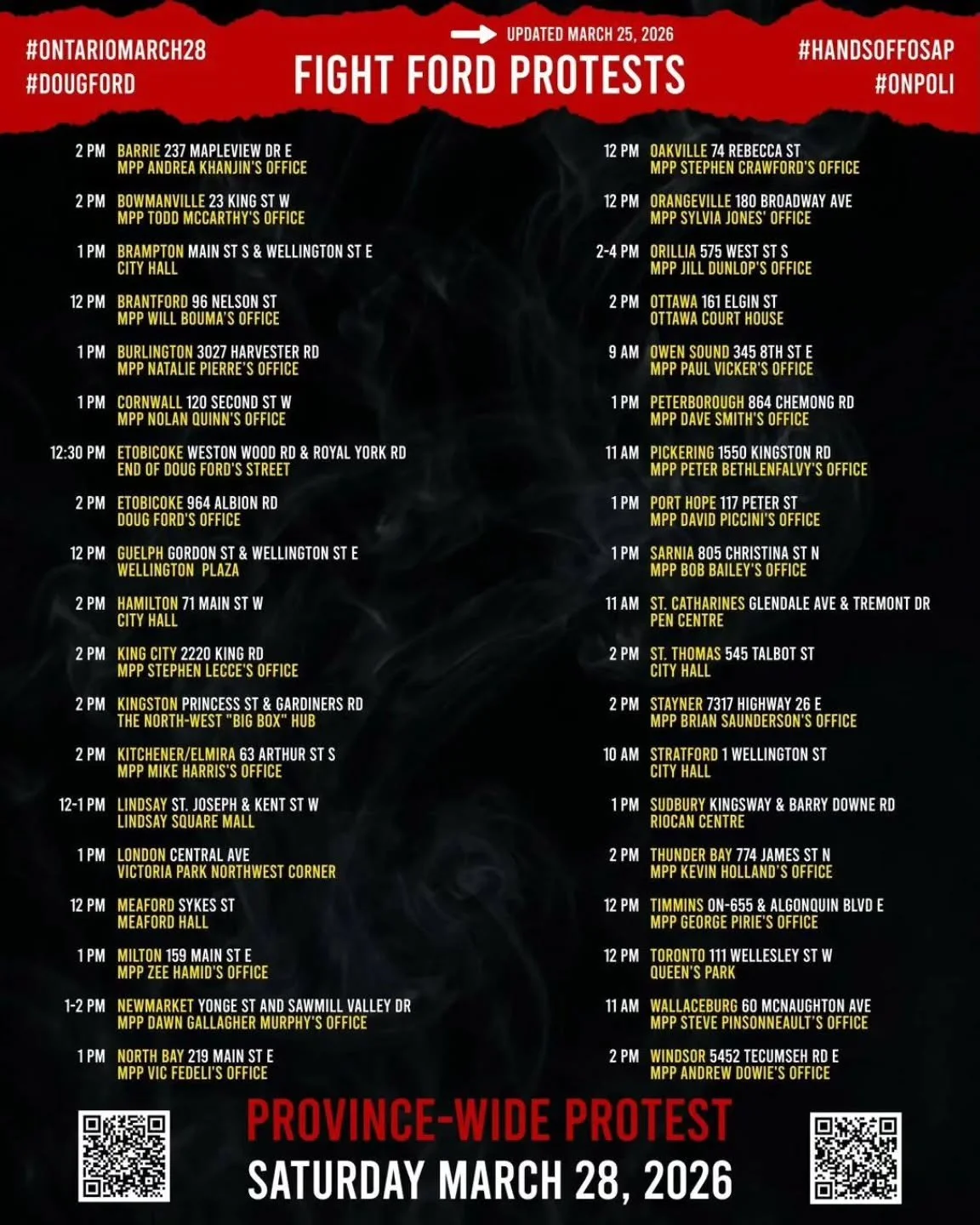 Province wide protests tomorrow! Enough defunding our education and healthcare systems, and privatizing public services. Stand up! ✊️