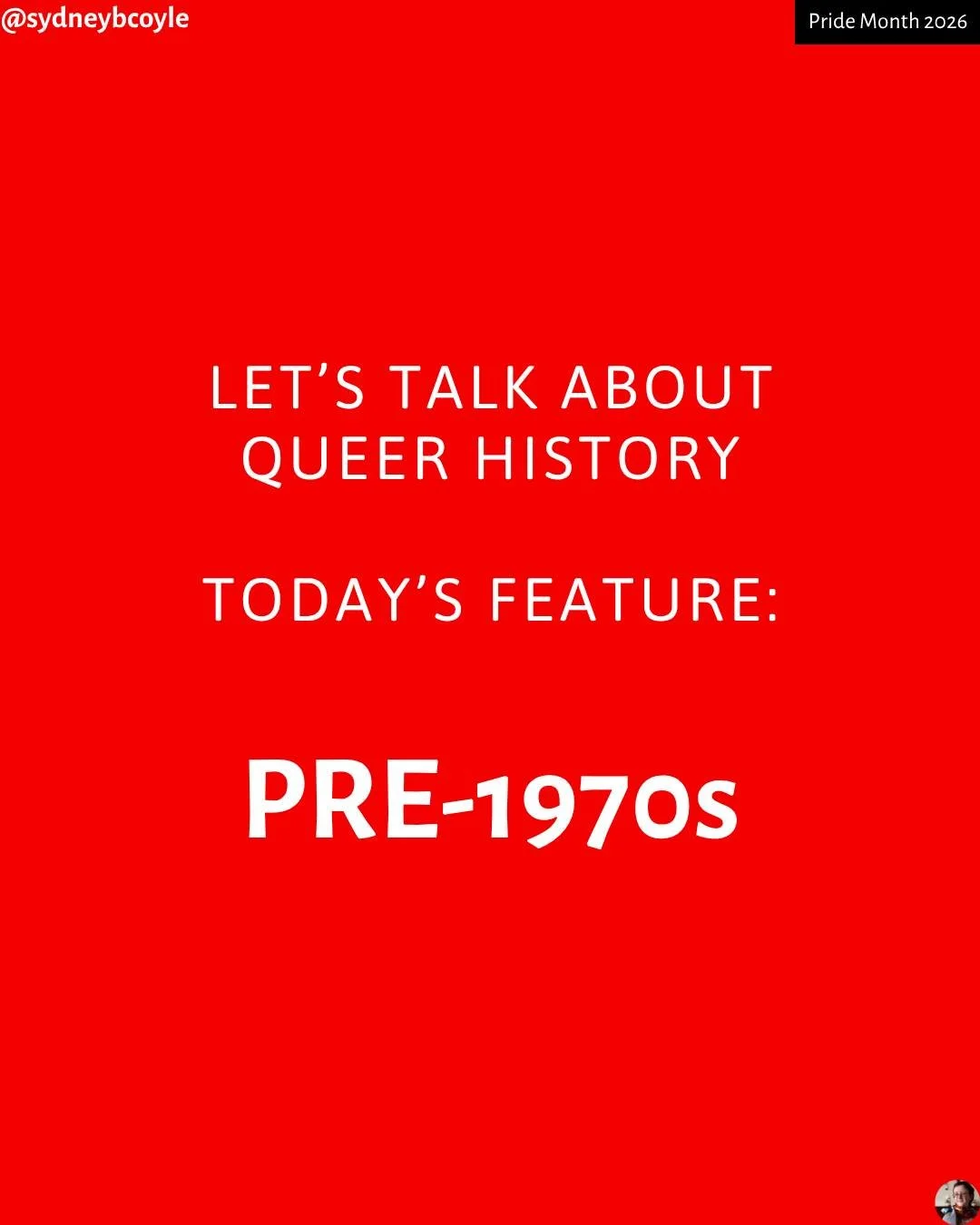 It's the first Wednesday of June, which means it's time for a queer history feature! Today we're discussing queer history before the 1970s. Swipe to learn more! 

#queerhistory
#lgbtqhistory
#pridemonth
#pride
#pride2026
#queer
#trans