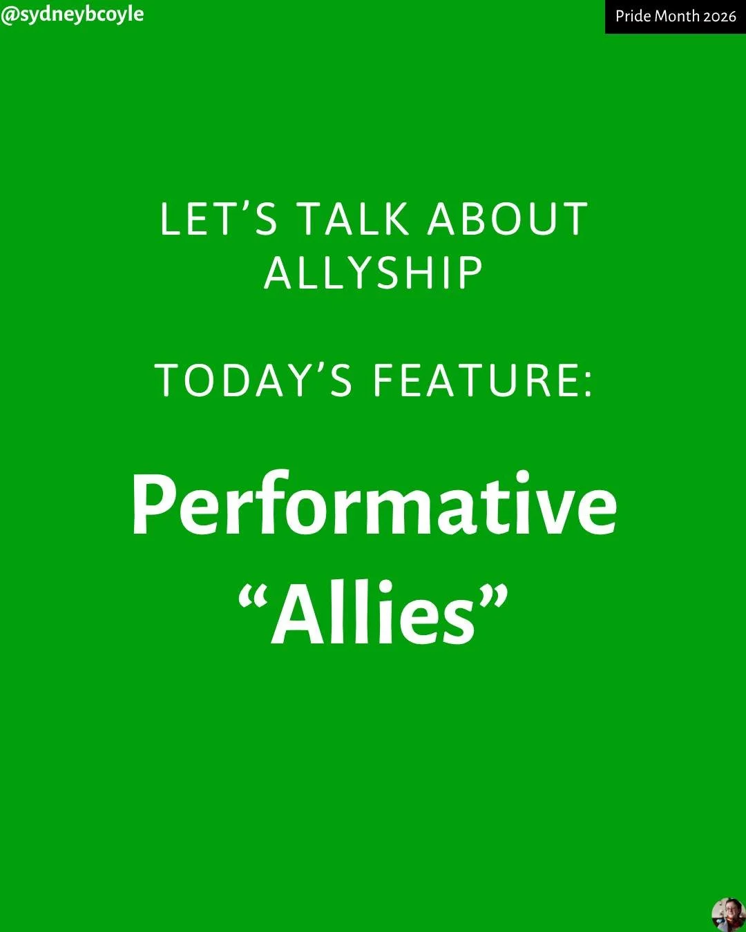 Before we talk about what it means to show up for queer and trans folks, we should talk about how this can happen in harmful and counterproductive ways. This week's allyship feature discusses the harm of performative "allies".

#lgbtqallysh