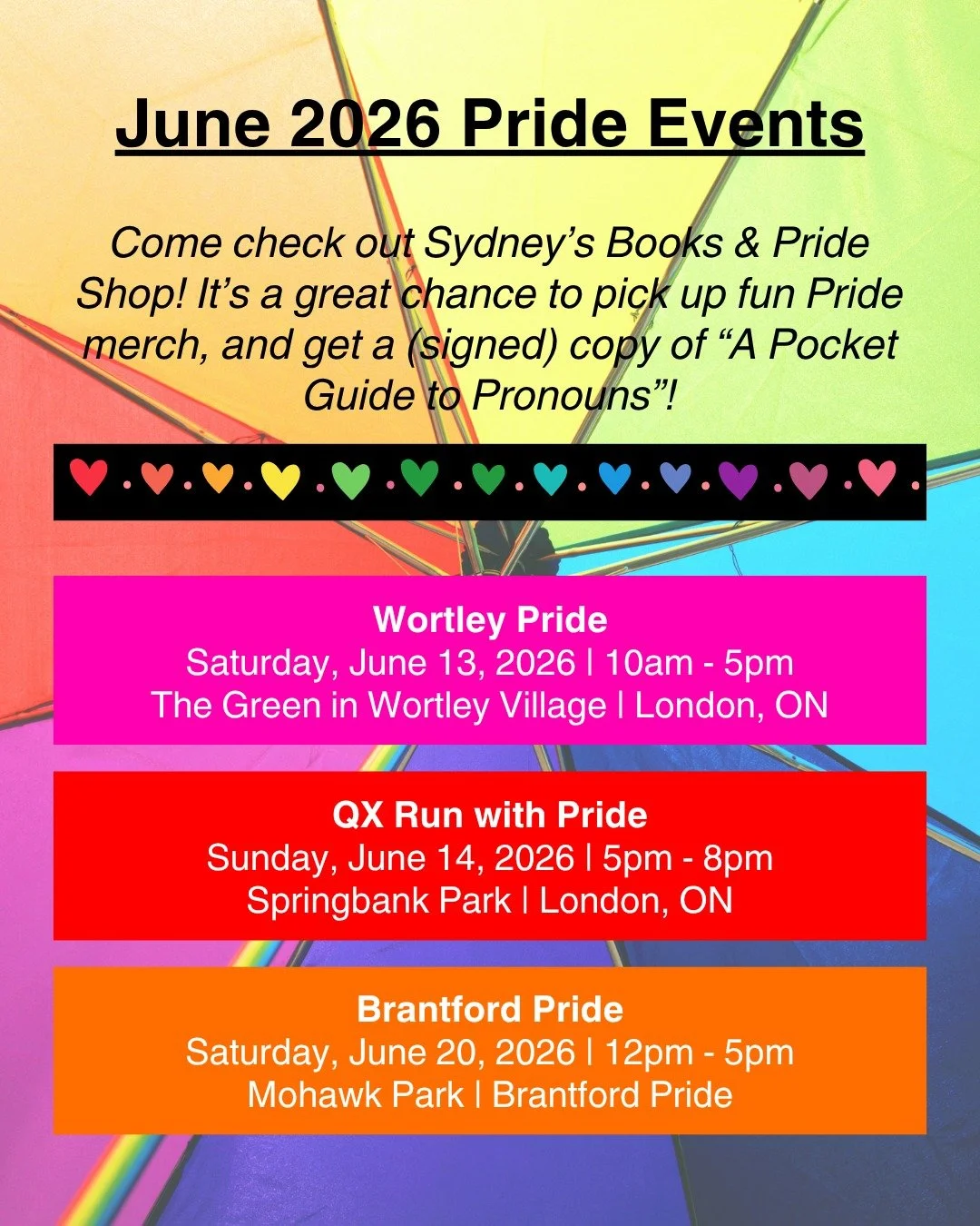 It's officially Pride season! Check out the three events I'll be attending this month. 

Not able to make it to these? Check out my website for information on future events I'll be attending with Sydney's Books &amp; Pride Shop.
https://www.sydneybro