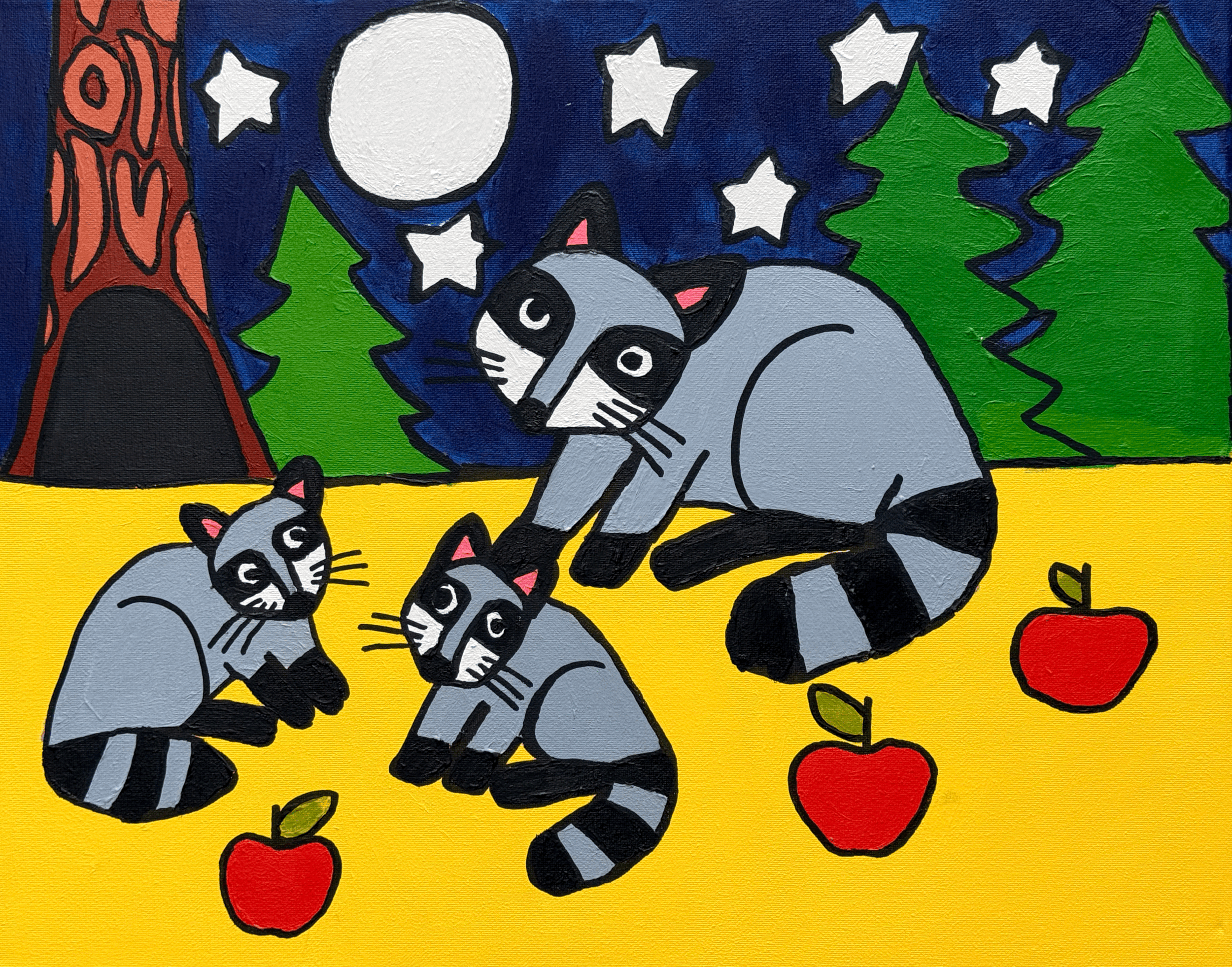 Raccoon Mom and Babies at Night