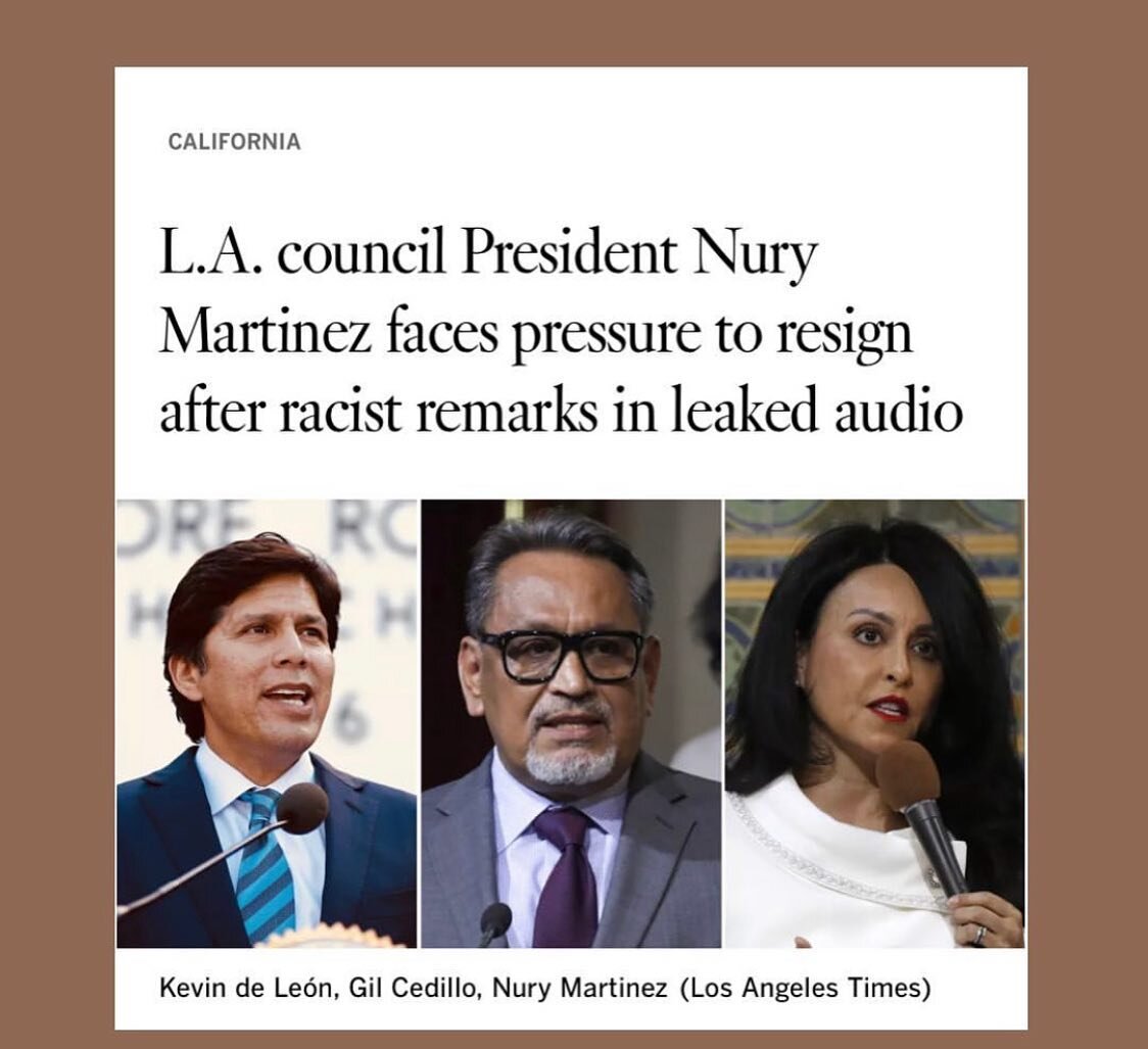 Appalled at the events unfolding in LA. Unfortunately not surprised given the history of Latino anti-blackness and colonial race and class politics. 

Perhaps the silver lining is that finally we can call it what it is and root out those who charade 
